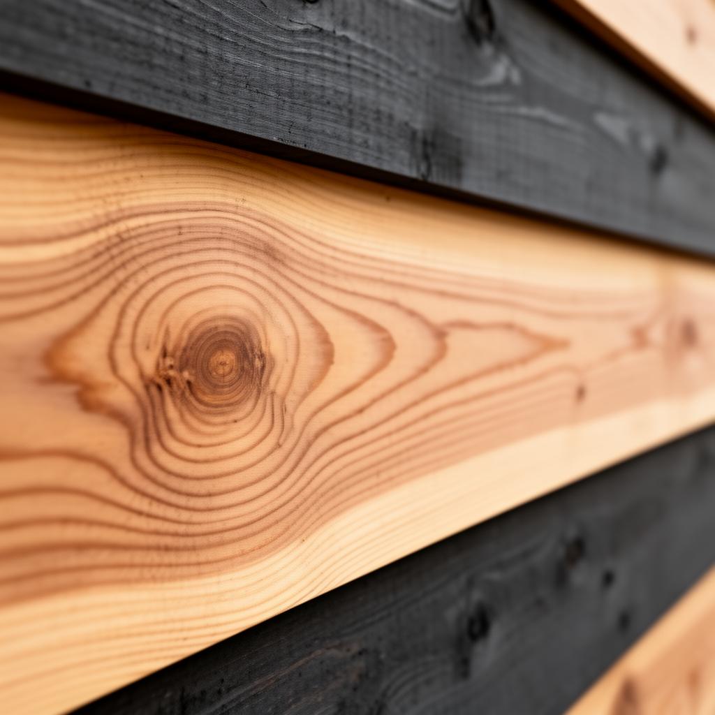 Detail of crafted natural cedar timber showing growth rings