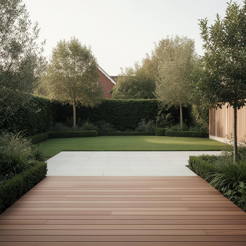 A calm, landscaped UK garden ready to be transformed